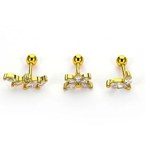 Lot de trois puces d'oreilles en argent S925 doré avec zircons cubiques marquise