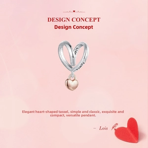 Close-up of S925 silver hollow heart charm with rose gold pendant and Family engraving