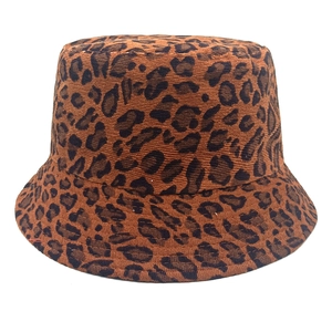 Detailed close-up of leopard print corduroy bucket hat texture and patterns
