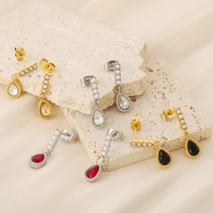 Boucles d'oreilles vintage en forme de goutte avec cristaux et perles sur pierre