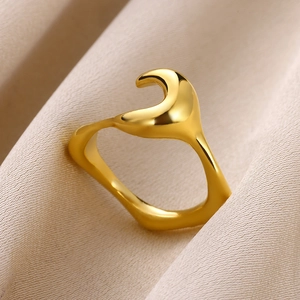 Irregular textured gold heart ring with an organic molten metal flow design for women