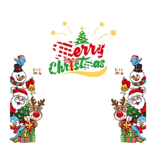 Cartoon Christmas wall decals featuring Santa, reindeer and snowman on white backdrop