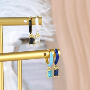 S925 silver French enamel earrings with zircon crystals in four elegant colors