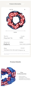 Detail shot of USA flag pattern scrunchie showing smooth satin texture and elastic band