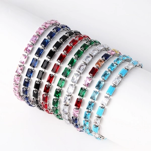 Elegant rectangle cut colorful zircon tennis bracelets set in silver-plated metal finish
