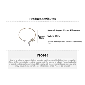 Technical drawing of butterfly choker with dimensions 16cm and 13.7g weight info
