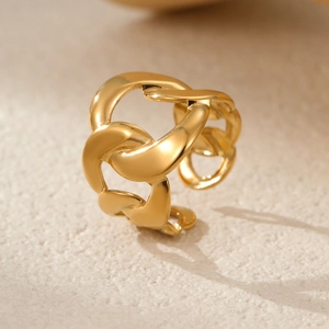 Minimalist 18k gold plated stainless steel chain link open ring for women