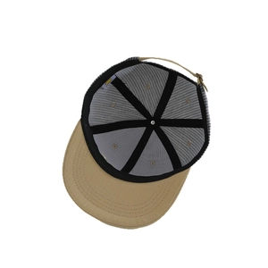 Kids striped bear hip-hop cap with khaki brim and breathable grey mesh crown