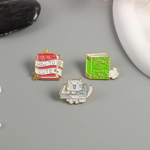 Cute Cartoon Cat Rabbit Book Enamel Brooches Alloy Animal Pins How To Be Cute Fish Carrots Lettering Badges Fashion Jewelry