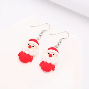Cute cartoon Santa Claus resin drop earrings with red and white festive holiday design
