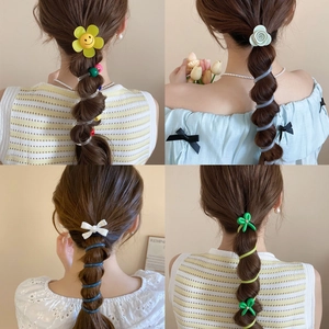 Élastiques à cheveux spirale avec fleurs et nœuds, accessoires colorés de style coréen
