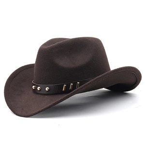 Western wool felt cowboy hat in dark brown with studded leather band for men and women