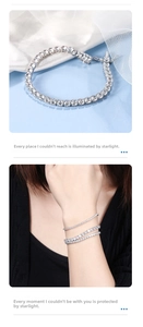 Detailed view of S925 sterling silver tennis bracelet featuring prong-set round cubic zirconia