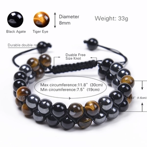 Pulsera ajustable de ojo de tigre y ónice negro para hombre con cuentas de 8mm