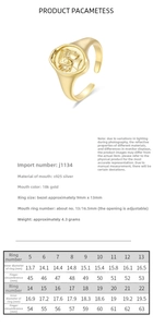 Size chart for 925 sterling silver coin ring showing diameter and finger circumference