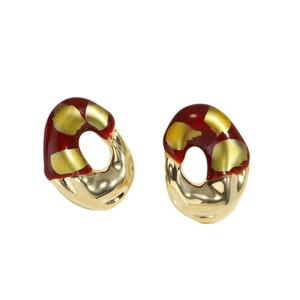 French vintage red enamel earrings with irregular round gold plating and luxury texture