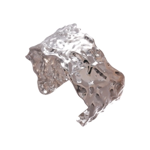 Chic silver hammered wide open cuff bracelet with textured geometric metallic finish