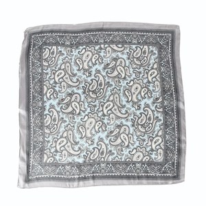 Light blue and gray paisley square silk scarf for women stylish summer shawl fashion