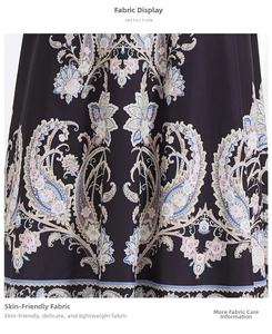 Close-up of paisley pattern on retro dress fabric showing breathable texture and detail