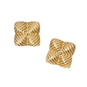 Boucles d'oreilles trèfle carré en acier inoxydable doré 18 carats avec motif en relief
