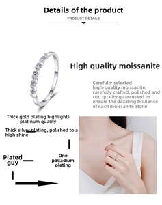 Detailed view of S925 sterling silver moissanite ring with multi-layer rhodium plating