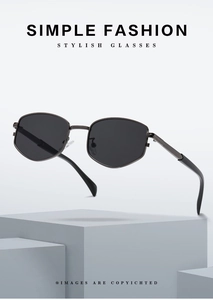 Detailed close-up of retro metal diamond frame sunglasses on a minimalist gray podium
