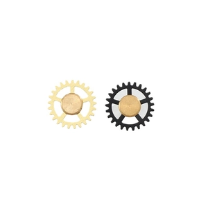 Steampunk gear clockwork earrings in gold and black finishes with mechanical aesthetics