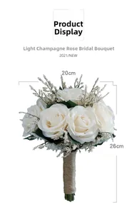 Detail of 20cm champagne faux rose bouquet with twine handle and 26cm total height