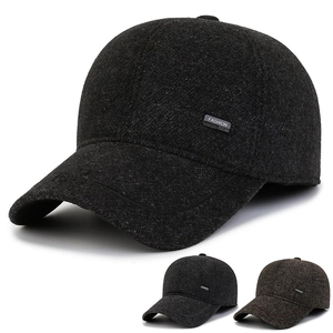 Men Winter Warm Cotton Woolen Baseball Cap With Foldable Ear Flaps Thick Solid Color Outdoor Windproof Dad Hat Senior Cap