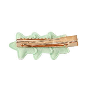 Three light green fabric stars on a gold metal alligator hair clip for girls