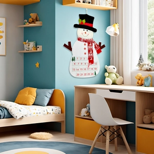Felt snowman advent calendar with numbered pockets for Christmas countdown in a bright room