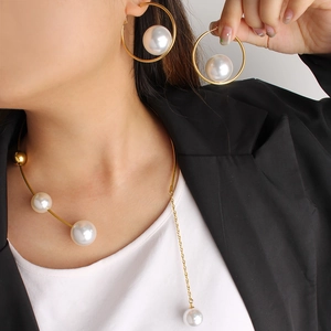 Halskette Und Creolen Edelstahl Kunstperle Tropfen Minimalistisch Elegant Modeschmuck Für Damen
