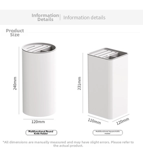 Detailed size chart for round and square multifunctional kitchen knife block organizers
