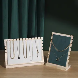 Solid wood jewelry display stands with velvet lining for necklace and pendant presentation