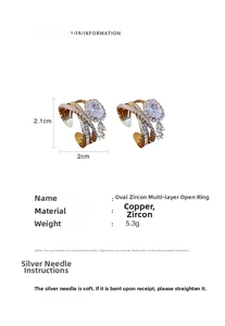 Detailed size parameters and structure of the oval zircon multi-layer gold open ring