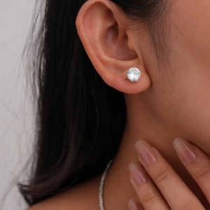 Classic round cubic zirconia stud earrings in a secure claw setting for women