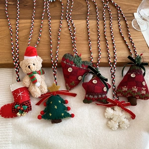 Plush Christmas pendant set with stockings, trees and bears on festive ropes