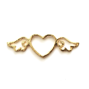 Golden heart-shaped wing DIY alloy pendant with hollow design and textured finish