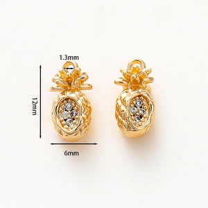 Macro view showing 12mm pineapple pendant dimensions with gold plating and zircons