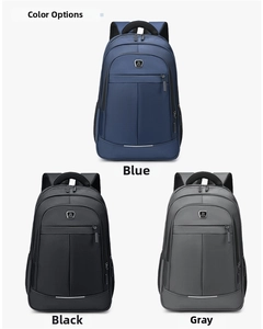Detailed comparison of blue, black and grey durable nylon laptop backpacks with logo
