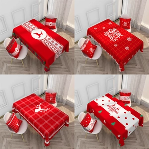Christmas Tablecloth Waterproof Polyester Rectangular Reindeer Snowflake Pattern Holiday Dining Table Cover Decor
