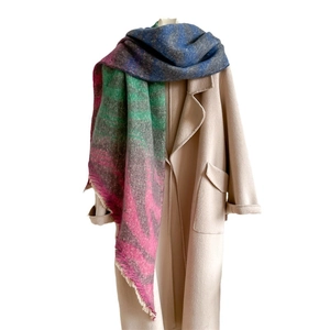 Écharpe cachemire multicolore à motif léopard avec franges sur manteau en laine, châle d'hiver