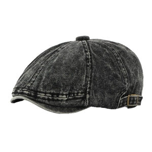 Retro gewassen denim krantenjongenspet voor dames en heren met verstelbare metalen gesp