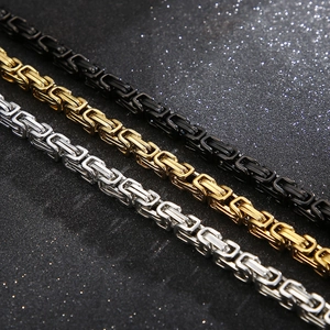 Detailed view of punk Thor's hammer necklace chains in silver, gold, and black steel