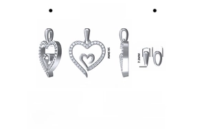 Detailed 3D view of S925 silver double heart pendant with Moissanite dimensions