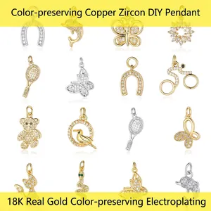 DIY jewelry charm set with 18k gold plated copper and zircon butterfly, bear, bike shapes