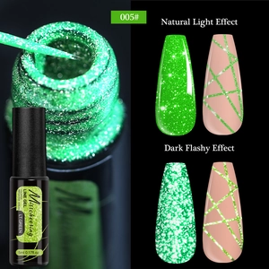 Macro detail of 005 light green reflective liner gel with dual light effect swatches