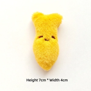 Detail view of 7cm high cartoon plush food brooch showing its soft yellow texture