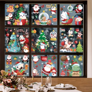Stickers de Noël pour fenêtre avec Père Noël et bonhomme de neige sur vitre de décoration