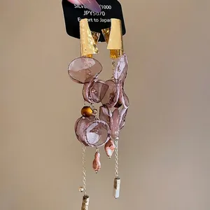 Silver 1000 floral tassel earrings with pink organza petals and gold accents
